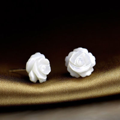 6/8/10mm 925 Sterling Silver Mother of Pearl Rose Flower Stud Earrings Gift