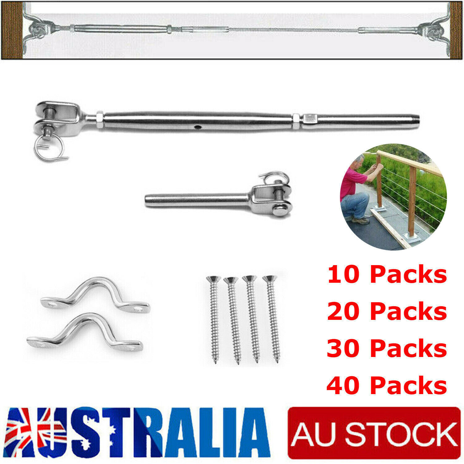 10100X Stainless Steel Wire Cable Rope Balustrade Kit DIY Jaw/Swage Turnbuckles eBay