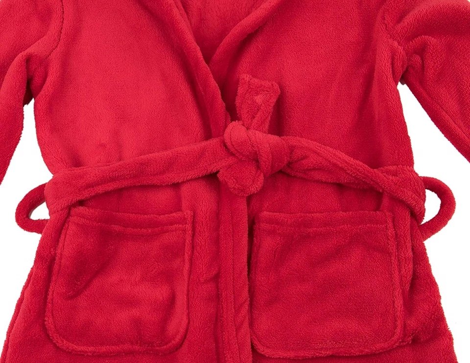 Albornoz para dormir Leveret Kids 155568 niño niña rojo liso con capucha polar talla 2T Foto 2 de 4