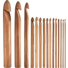 15 Pieces Wooden Bamboo Crochet Hooks Set Handcrafted Knitting Needles Weave Yar