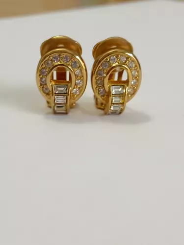 Vintage CHRISTIAN DIOR Crystal Gold Tone CLIP EARRINGS plus 14K GP Necklace