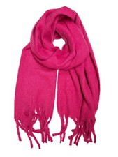 Soft Winter Blanket Scarf, Wide Fuchsia Pink Colour Design with Tassels, Warm