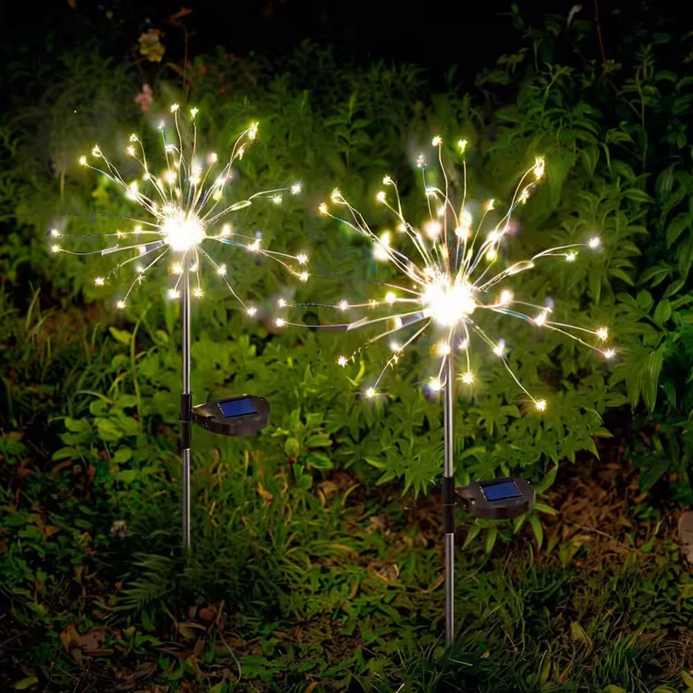 Solar Garden Decorative White Firework Path Lights - 120 LED, Waterproof Outdoor