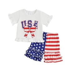 Toddler Baby Girl 4th of July Outfit Fourth of July Shirt 2-3T White Usa bow