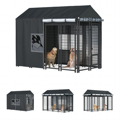 LYBOSH Outdoor Dog Kennel Cover Full Coverage for 8'Dx4'Wx6'H, Black 