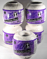 AUNT LYDIA'S Five 10 CLASSIC CROCHET THREAD Five White ROLLS Coats Clark