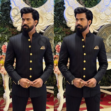 Black Striped Vintage Men's Suits Formal Business Wedding Groom Tuxedo Coat Pant