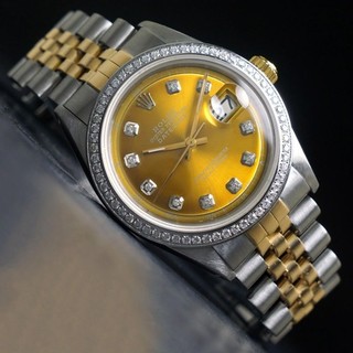 Stunning 1973 Rolex 1603 Datejust Gold & Steel Diamond Bezel 36mm Watch Serviced