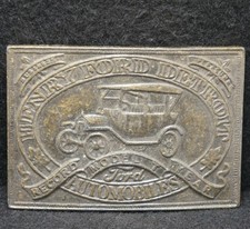 XB19112 VINTAGE 1970s HENRY FORD DETROIT AUTOMOBILES ADVERTISEMENT BELT BUCKLE