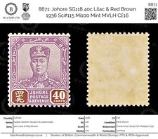 8871: Johore SG118 40c Lilac & Red Brown 1936 Sc#115 Mi100 Mint MVLH C£16
