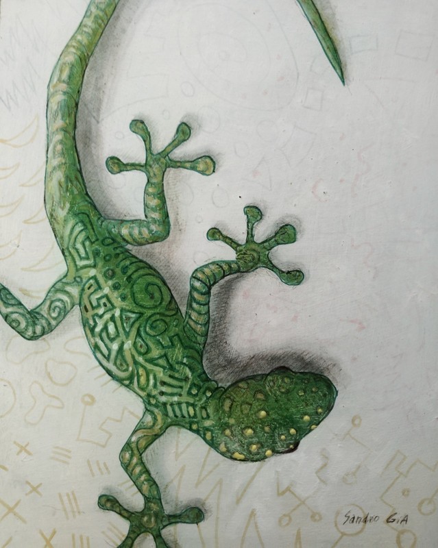 Original Art Acrylic Painting Gecko Lizard Wood Panel 11 x 14 inches