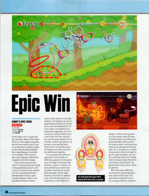 Nintendo Power Kirby's Epic Yarn Magazine Review Vintage Full Page 2010 Wii