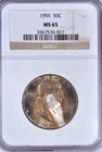 1955 Toned Franklin Half Dollar NGC MS 65 Bugs Bunny Variety Toning Coin 50C