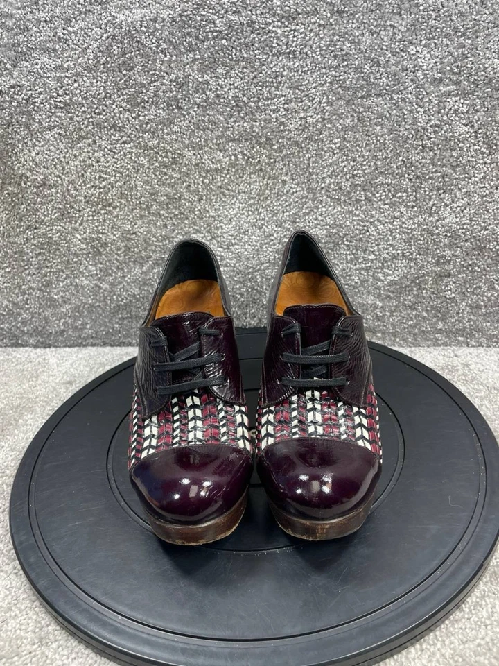 Chie Mihara Boot Womens Size 39 Eu 8.5 Us Plum Leather Lace Up Block Heel Bootie - Image 4 of 4