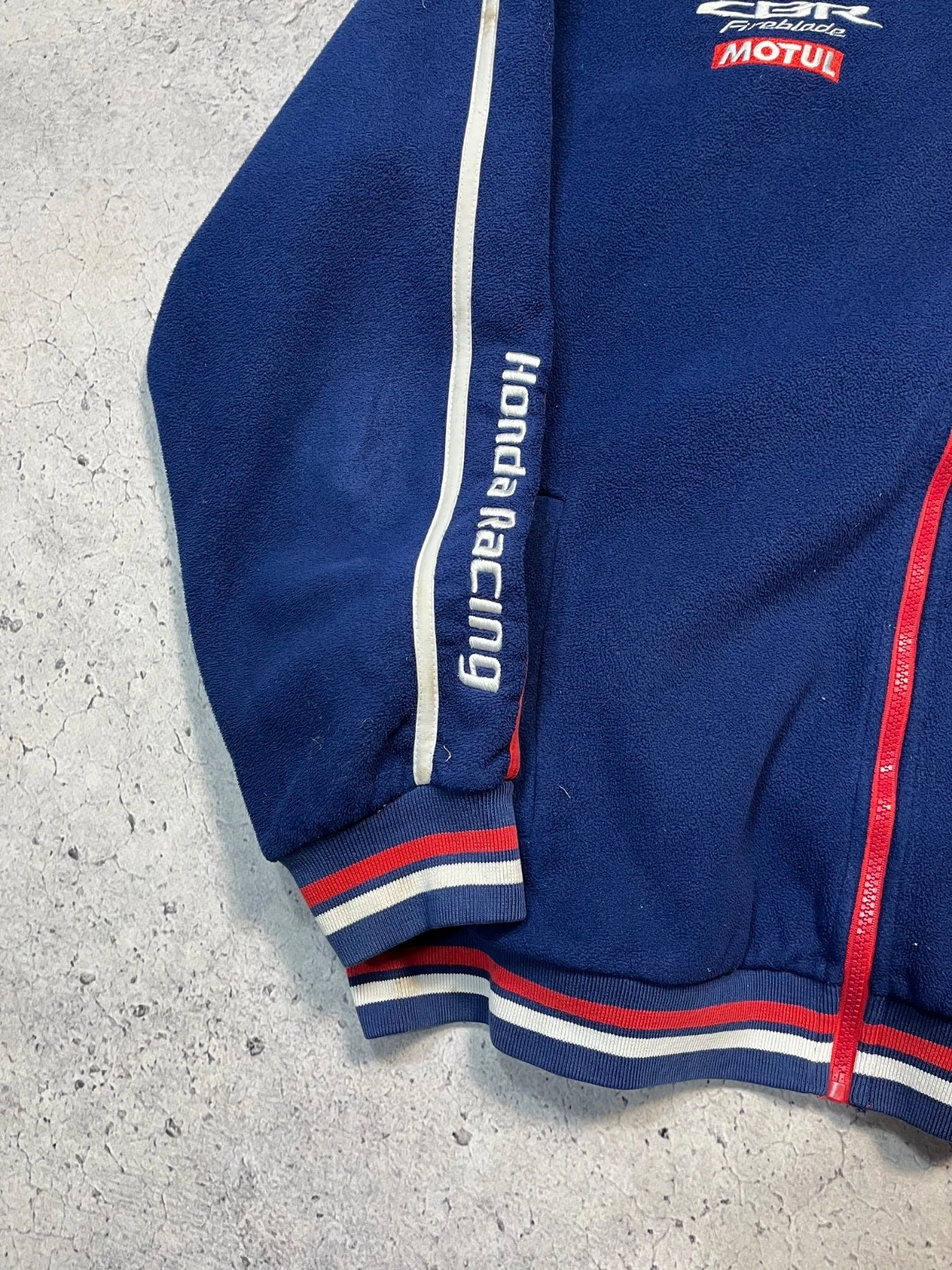 Vtg Honda Motul CBR Fireblade Navy Fleece Jacket Size L Embroidered Logo - product detail image 3