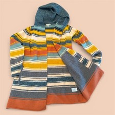 Toad Co Merino Heartfelt Hoodie Striped Wool Open Front Cardigan