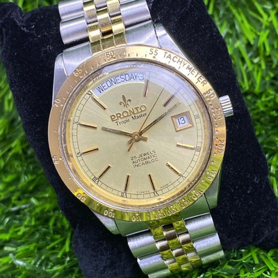 #ad Rare Pronto Tropic Master President Gold Dial Automatic 25J Baton Vintage Watch $266.00