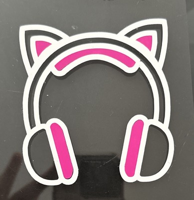 New Cat Earphones Headset White Pink Permanent Decal Sticker Vinyl Handmade 4 