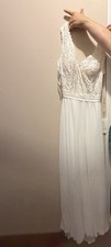 Ivory Lace Sleeveless V Neck A-Line Full-Length Wedding Dress Size US4