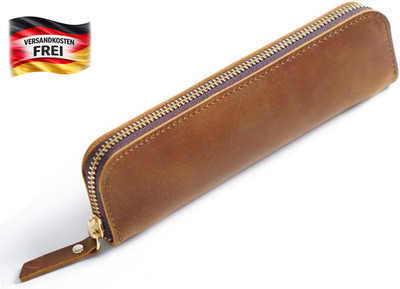 Leder Federmäppchen Vintage Stifteetui mit 4 Schlaufen für Kugelschreiber Make-u