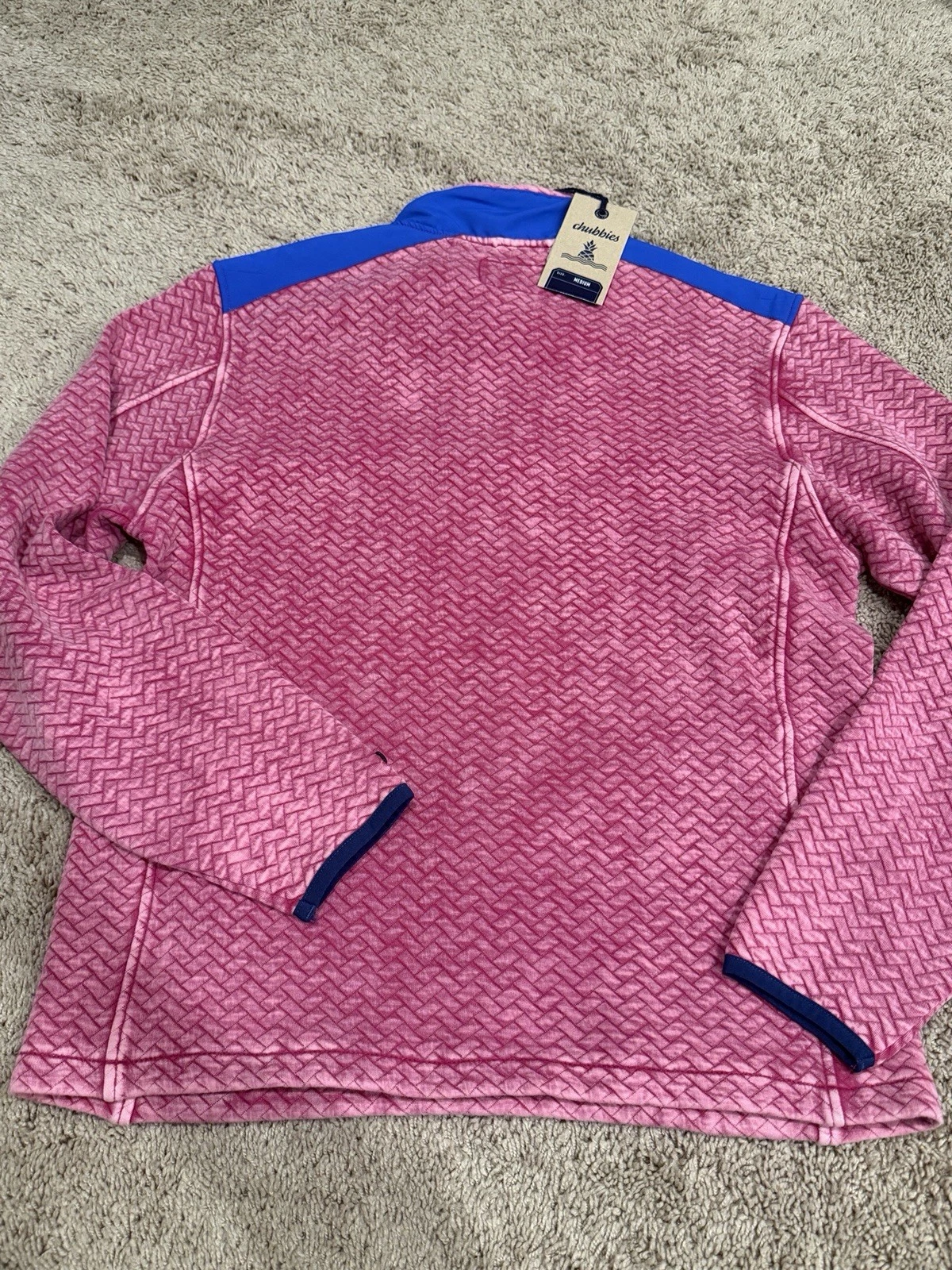 Chubbies The Let Me Pink Blue 1/4 Zip Quilted Jacket Fleece Sweater Men’s M Nwt image 3