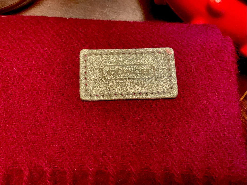 Coach Women's Scarf Cashmere & Wool Blend Fringe Winter Scarf Burgundy 72x10.5" - Image 2 of 4