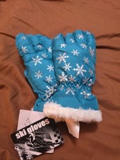 Ski Gloves Kids Sz Age 7-16 Blue White Winter Snow Warm Waterproof