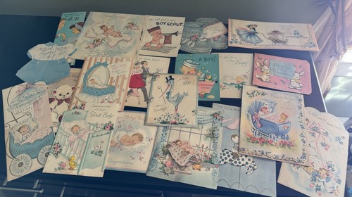 Vintage Greeting Cards Welcoming New Baby Boy From May Of 1959 Used Lot Of 20