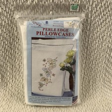 Pillowcases Lace Edge Stamped Embroidery FLUTTERING BUTTERFLIES Jack Dempsey NOS