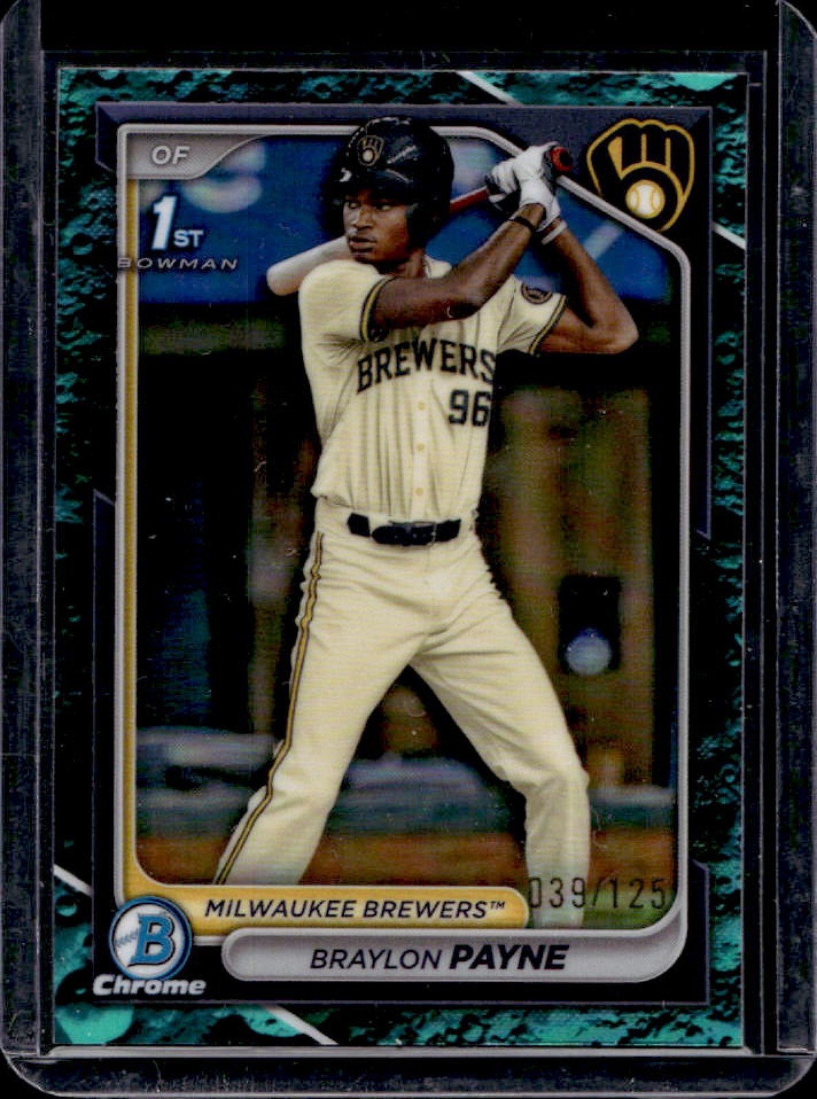 2024 Bowman Draft Braylon Payne Chrome Aqua Lunar Refractor 1st #/125 Brewers