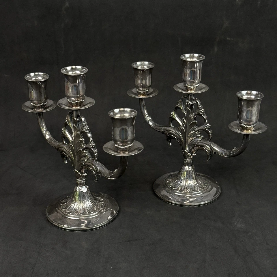 Candelabro de 3 velas enchapado en plata Marquise 1847 Rogers Bros 009156 IS estampado Foto 3 de 4
