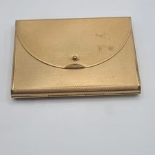 Vintage Envelope Compact Gold Tone HEAVY Tri Fold Signed Coty