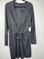 Express Long Sleeve Tie Front Dress Heathered Black Gray Womens L Comfortcore