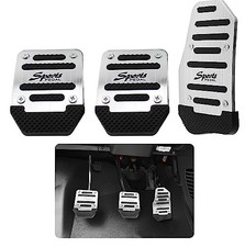 Pack-3 Car Non-Slip Aluminum Alloy Pedal Pads, Anti-rubbing 3 PCS Silver