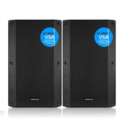 VONYX Pair of 15" Active PA Speakers - VSA15 Bi-Amplified DJ Sound System