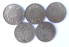 Run  of 5 two shillings, florins 1955 1956 1957 1958 1959 Queen Elizabeth II #83