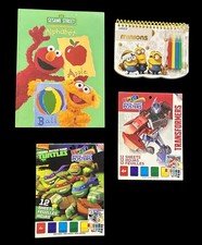 Lot 4 Kids Activity Coloring Books TMNT Transformers Minions Elmo READ