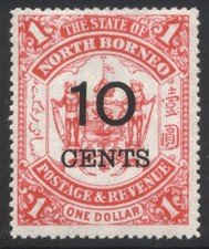 North Borneo 1895 10c on $1 SG88 Mint LH Cat &pound;27