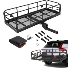 60" Hitch Mount Cargo Basket w/ Waterproof Bag, Foldable Steel Carrier for Truck