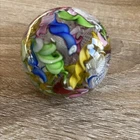Vtg Murano Art Glass Latticino & Ribbon Paperweight - Vetreria La Fenice.
