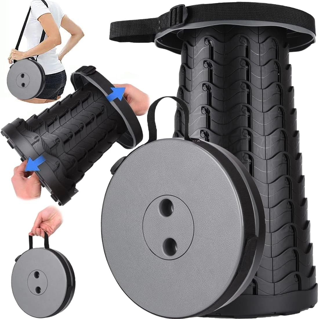 Grey collapsible camping stool variation