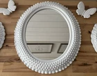 Vintage Wall Oval Mirror Milk Glass Look Hob Knob Burwood Home White 18x15”
