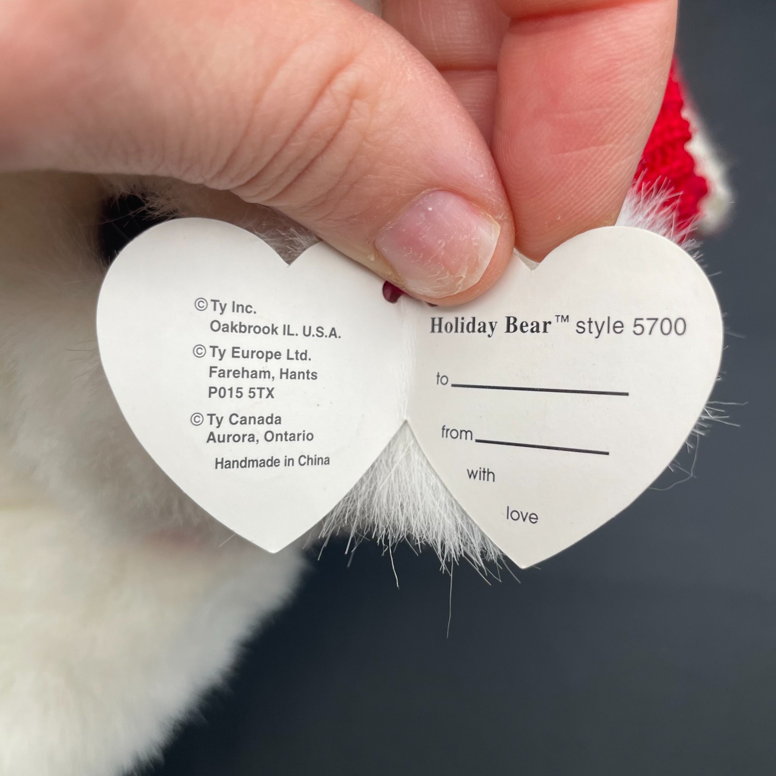 Vintage Ty Classic 14" HOLIDAY BEAR Style 5700 Polar Bear with Hat & Scarf 1997