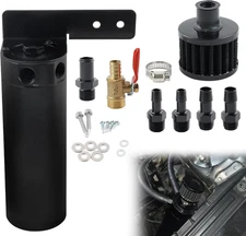 750ML Oil Catch Can Kit Universal 2-Port Baffled Reservoir Tank With Drain Valve
