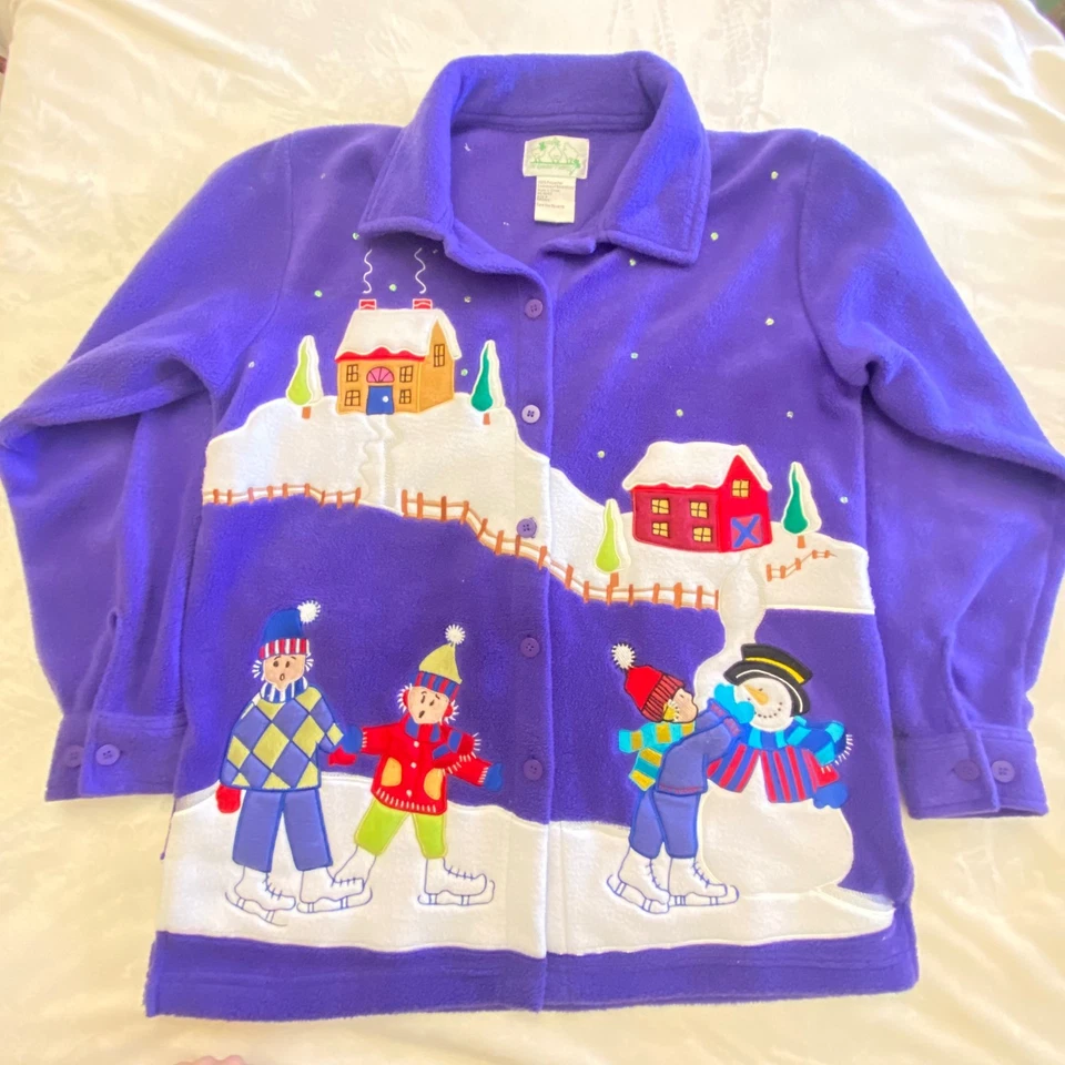 Vintage Quacker Factory 3X Cardigan Jacket Purple Fleece Winter Holiday Grandma - Image 4 of 4