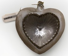 Creative Co-Op XM26690 Frosted Glass w Indentation w Clear Stone In Middle VTG