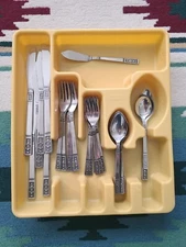 37 Piece Vintage MCM Interpur Stainless Flatware  Engraved