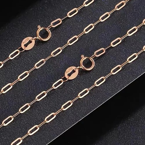 18K Solid Gold Rectangle Chain Necklace Beautiful Choker Jewelry Stamped Au750 - Picture 5 of 9