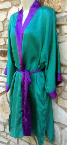 Vestido de mujer Victoria's Secret con etiqueta dorada para kimono envolvente satinado verde cachemira púrpura - Imagen 4 de 7
