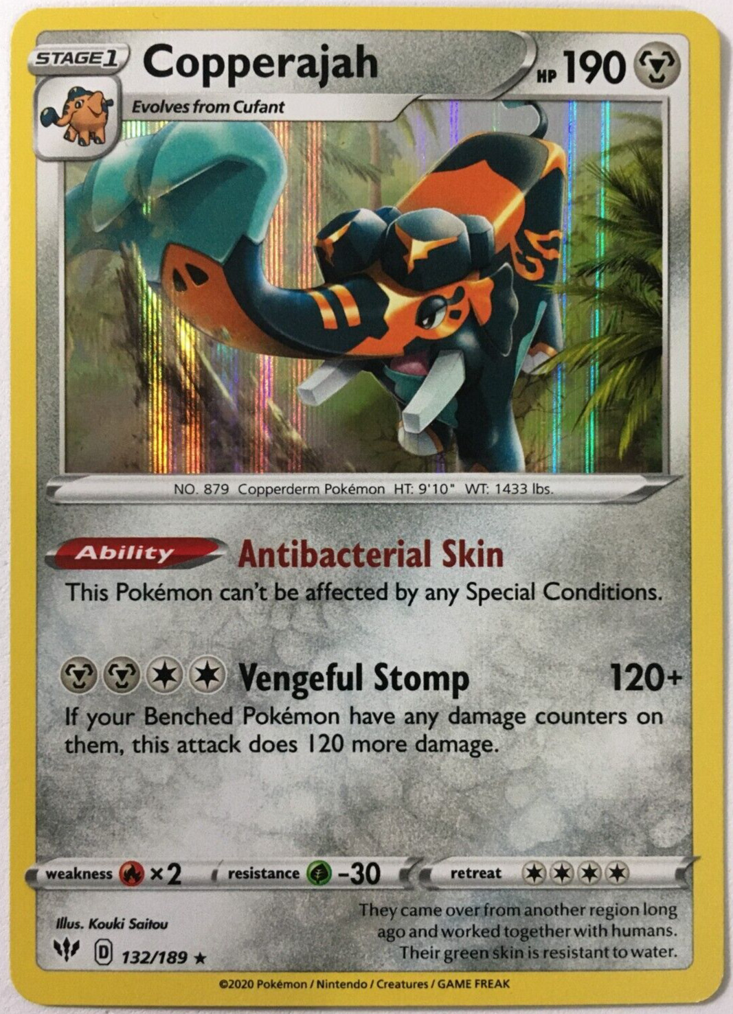 POKEMON COPPERAJAH 132/189 DARKNESS ABLAZE RARE HOLO NEAR MINT